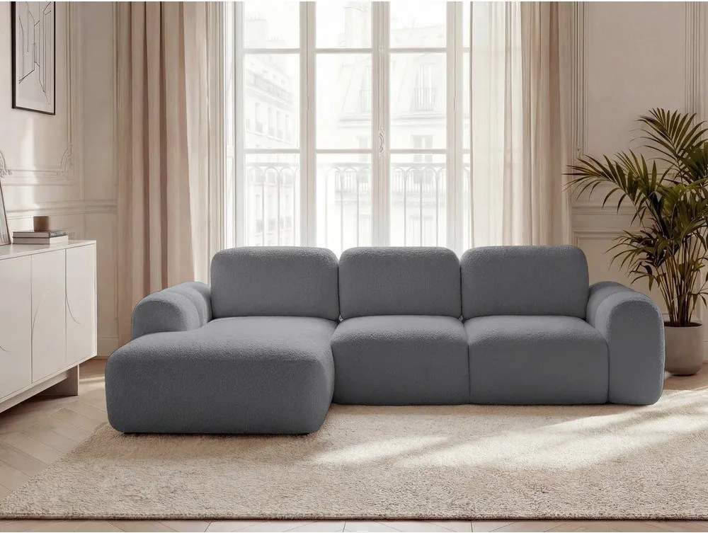 Colțar gri extensibil/cu spațiu de depozitare cu tapițerie din țesătură bouclé (cu colț pe partea stângă/cu șezlong) Montaigne – Bobochic Paris
