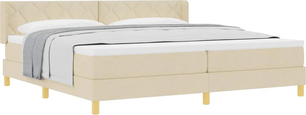 vidaXL Pat cu arcuri cu saltea cu headboard Crem 200 x 200 cm țesătură