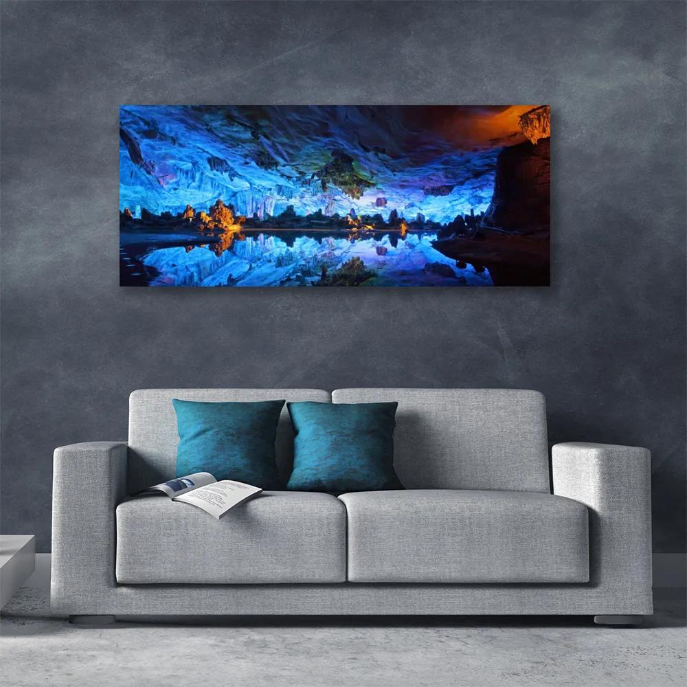 Tablou pe panza canvas Mountain Lake Peisaj Albastru Galben