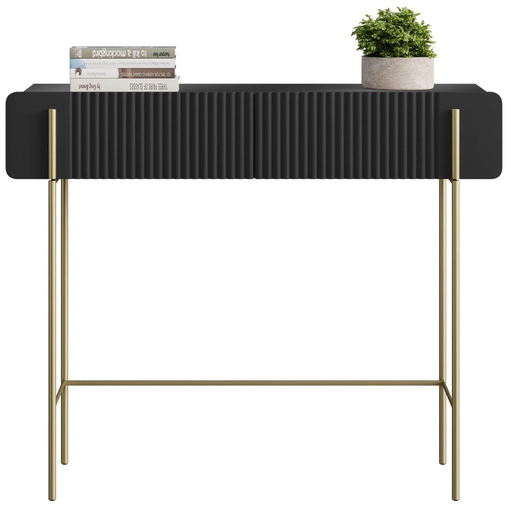 Masă de toaletă Malmi 100 cm - negru mat / picioare aurii