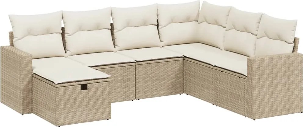 vidaXL Set canapele de grădină, 7 piese, cu perne, bej, poliratan