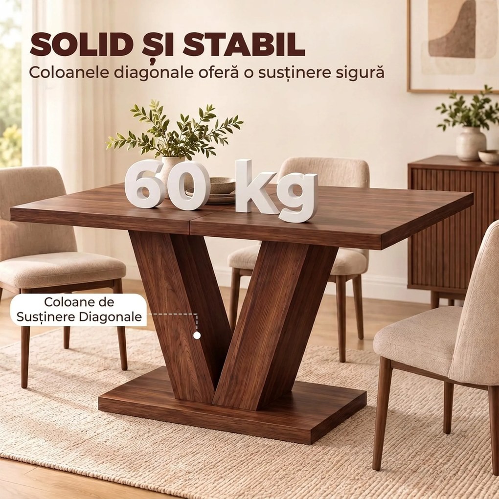 HOMCOM Masă de Dining Dreptunghiulară pentru 4 Persoane 120x80 cm Nuc | Aosom Romania