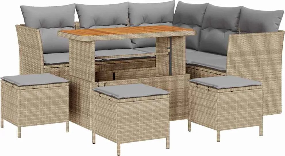 vidaXL Set de canapele pentru grădină 9 pcs Bej poliratan