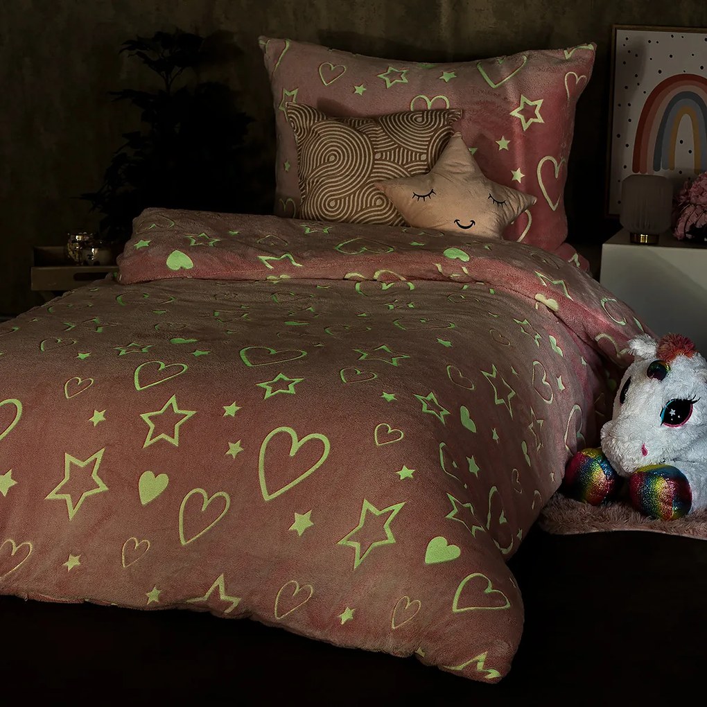 4Home Lenjerie de pat luminoasă din microflanelHeart, 140 x 200 cm, 70 x 90 cm