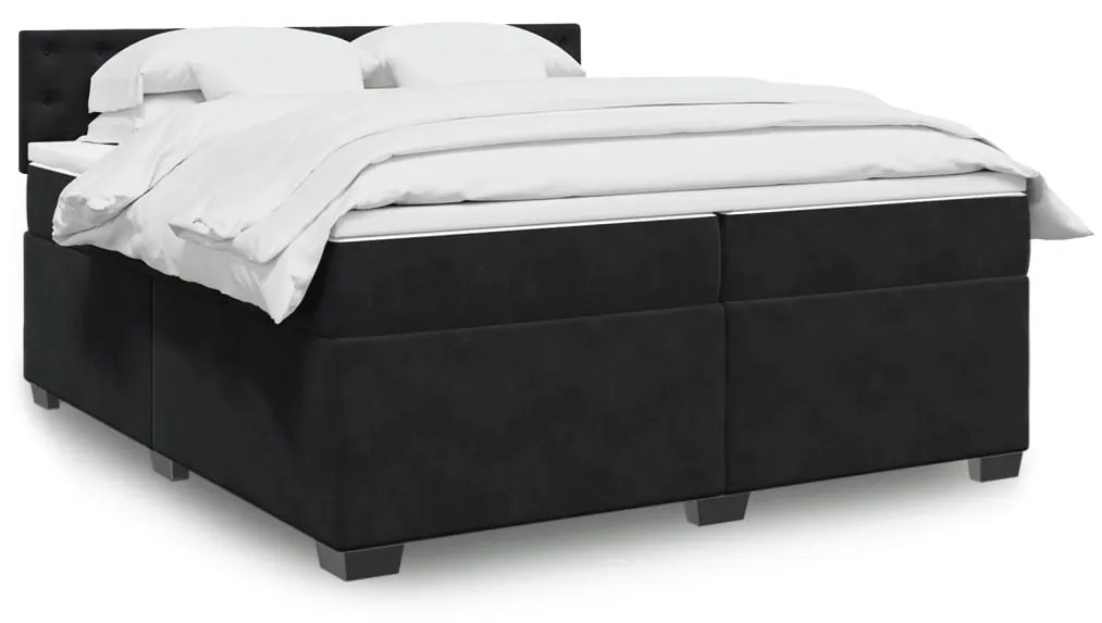 3288716 vidaXL Pat box spring cu saltea, negru, 200x200 cm, catifea