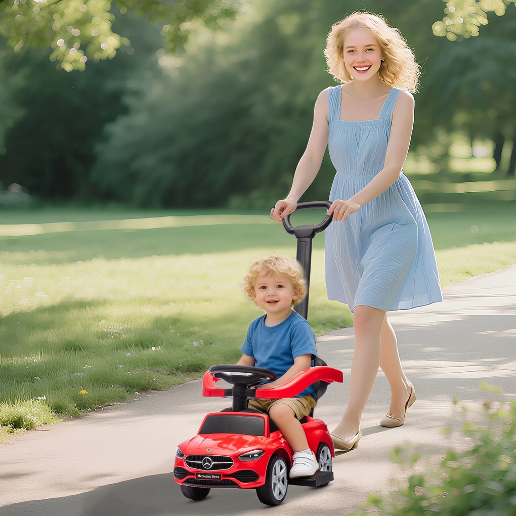 AIYAPLAY Premergător copii Mercedes-Benz cu licență, mașină de împins cu mâner detașabil, 91 x 40 x 83 cm, roșu | Aosom Romania