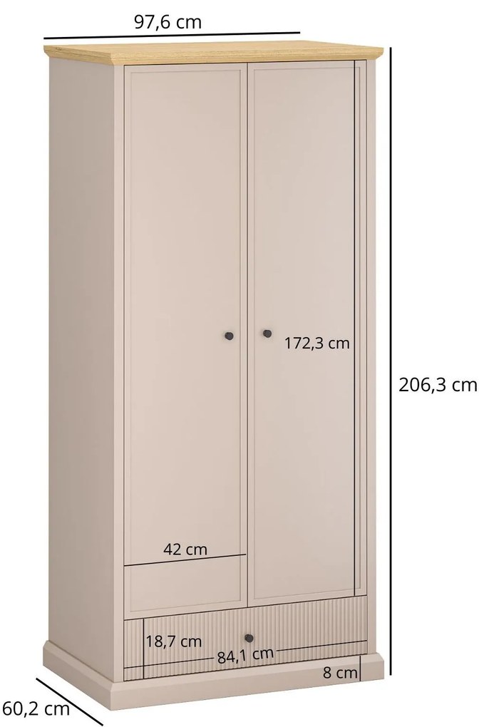 Dulap de haine Indices 1 (taupe + stejar pietros). 1116868