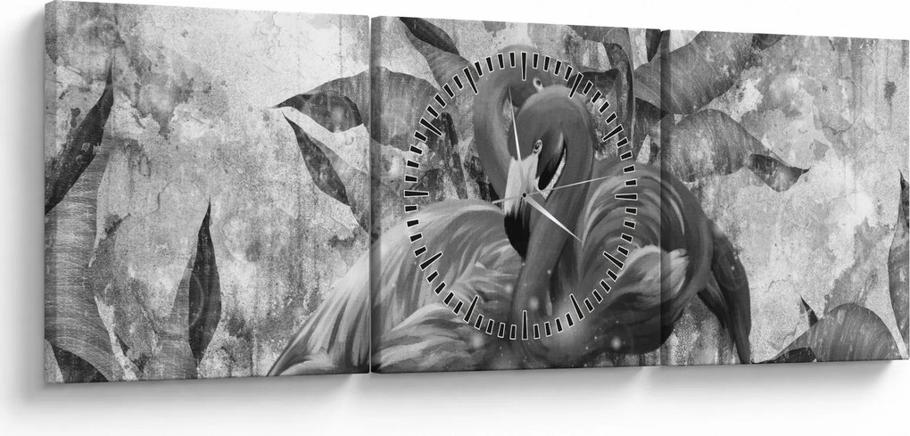 Tablou - Graffiti cu flamingo (cu ceas) (90x30 cm)