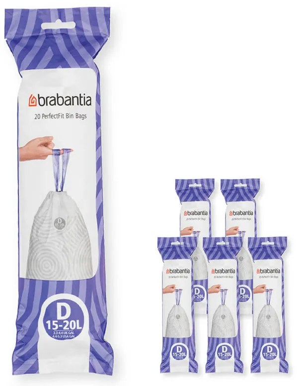 Saci de gunoi Brabantia PerfectFit Sort&Go/Built-In 1005569, Dimensiune D, 15-20 L, 120 buc, Alb
