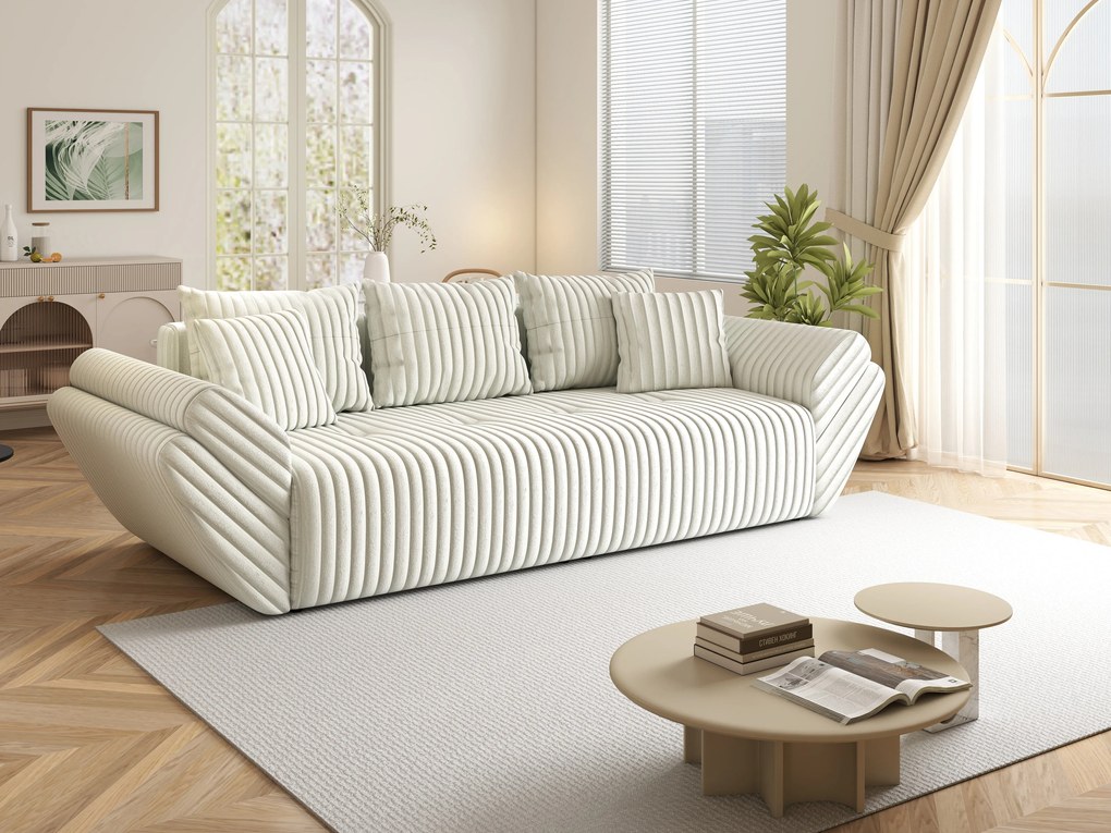 Canapea extensibilă dumonde cu ladă de depozitare si sezut confortabil din spuma high-density, Berlin Ambience Ivory 250x100 cm