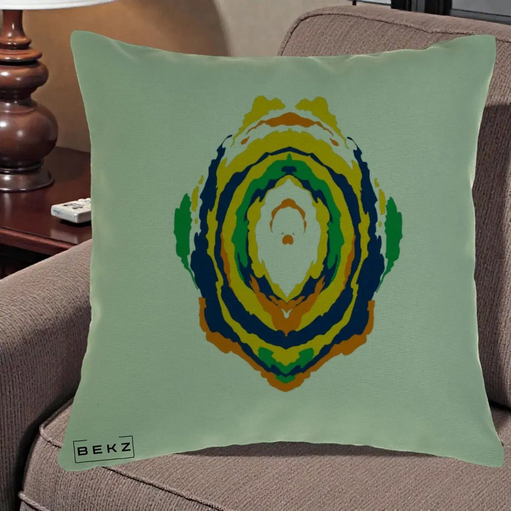 Perna Decorativa Oval Abstract Multicolor, 40x40 cm, Verde, Husa Detasabila, Perna Inclusa, BEKZ®