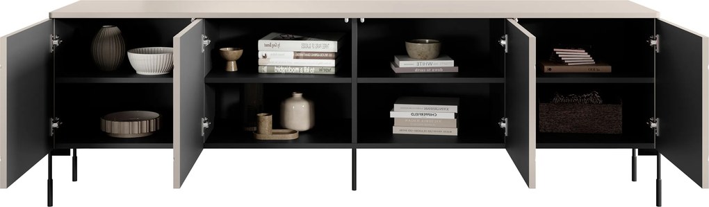 Comodă TV Sonatia 200 cm cu patru uși pe picioare metalice - casmir