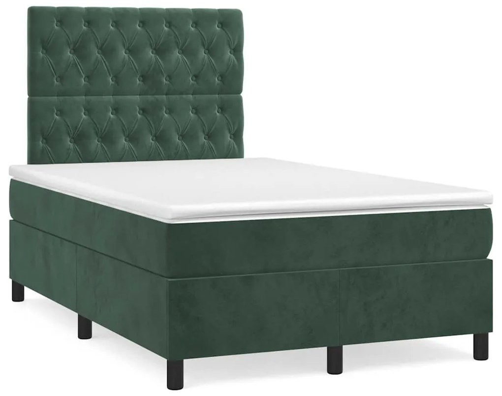 vidaXL Pat box spring cu saltea, verde închis, 120x190 cm, catifea