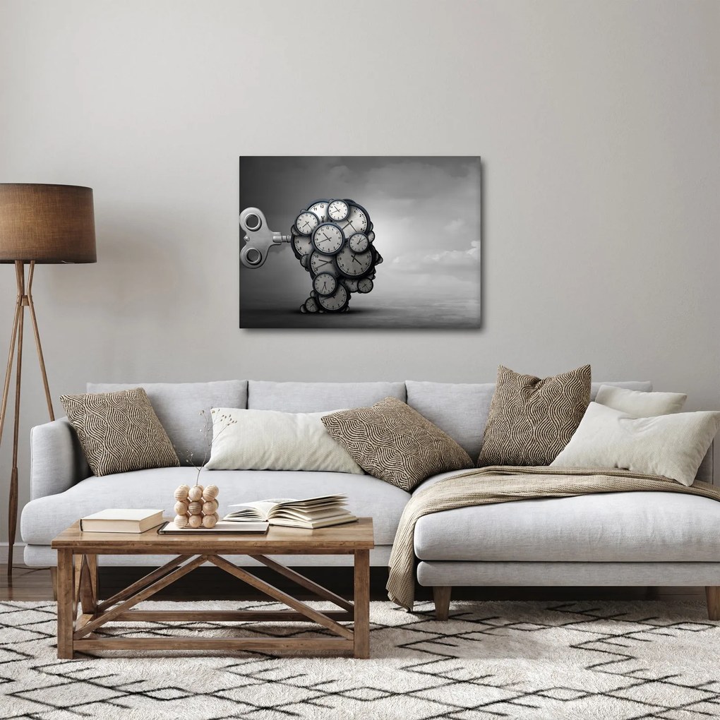 Tablou artistic cu cu cap și ceas (70x50 cm)
