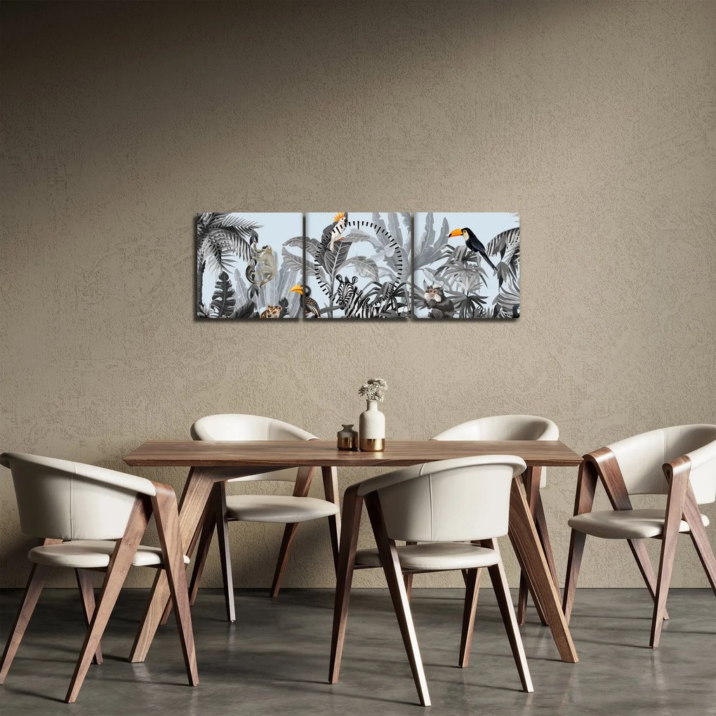 Tablou - Animale în pădurea tropicală (cu ceas) (90x30 cm)