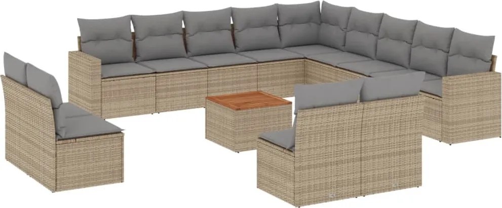 vidaXL Set canapele de grădină, 14 piese, cu perne, bej, poliratan