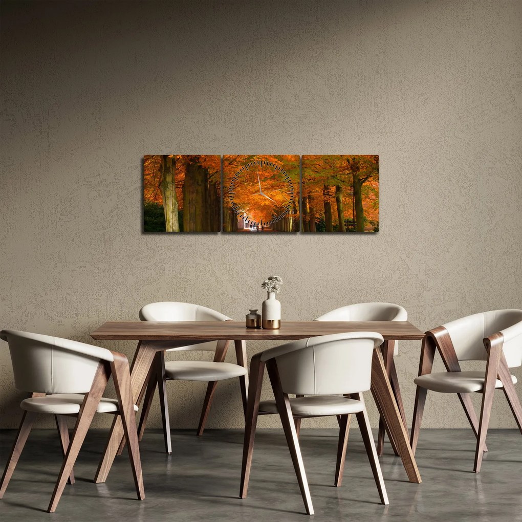Tablou - Bulevardul de copaci în toamnă (cu ceas) (90x30 cm)