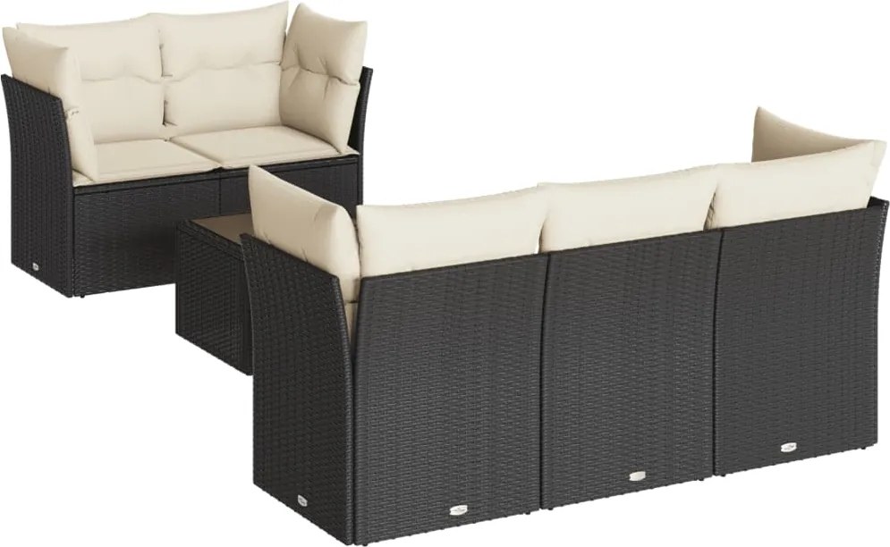 vidaXL Set canapele de grădină cu perne, 7 piese, negru, poliratan