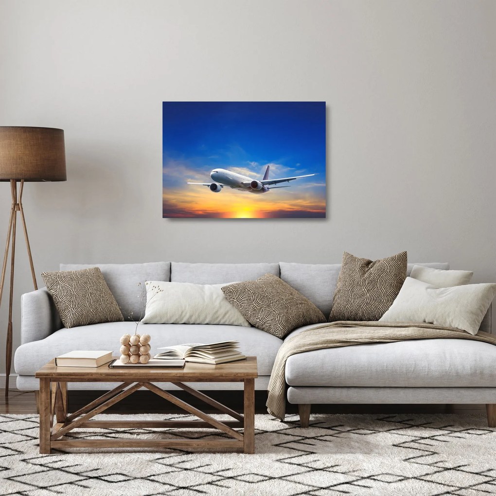 Tablou pe sticlă cu avion (70x50 cm)
