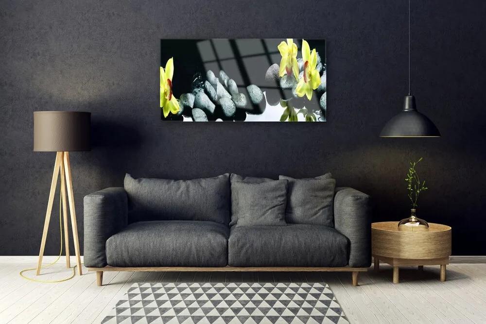 Tablouri acrilice Pietrele florale flori galben negru
