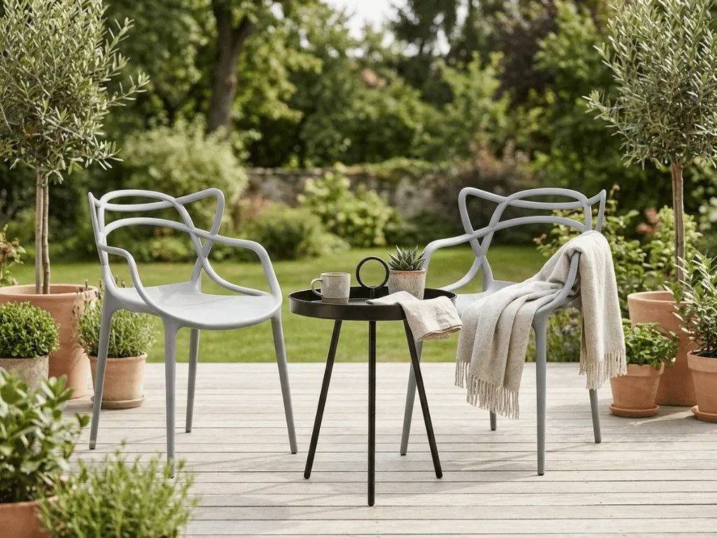 Set de gradina KATO SIRVON - 2 scaune si masa rotunda, negru/gri deschis