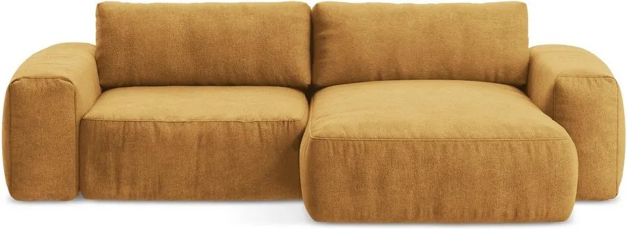 Colțar galben muștar extensibil cu tapițerie din chenille (cu colț pe partea dreaptă/cu șezlong) Kuki – Makamii