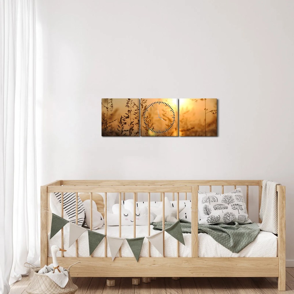 Tablou cu răsărit de soare (cu ceas) (90x30 cm)