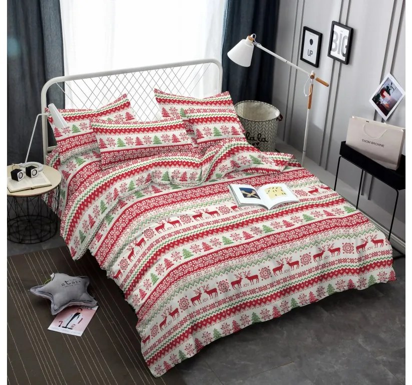 2x lenjerie de pat microfibra alba CHRISTMAS JOY + cearsaf microplus SOFT 180x200 cm alb