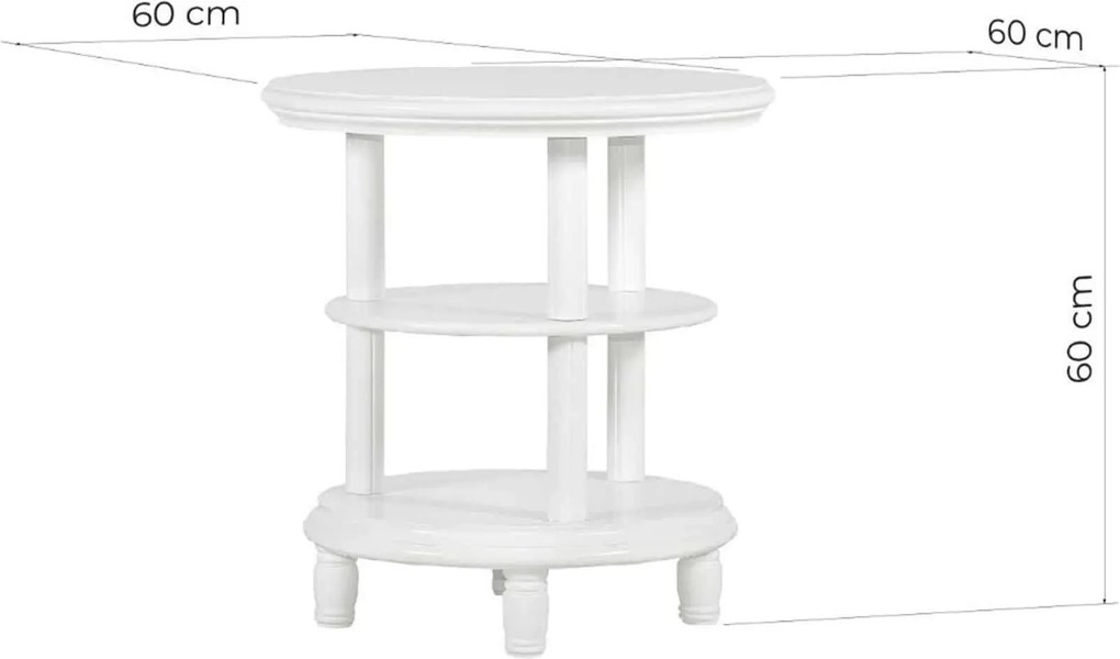 Masă lemn masiv alb de cafea rotunda Elizabeth 60x60cm