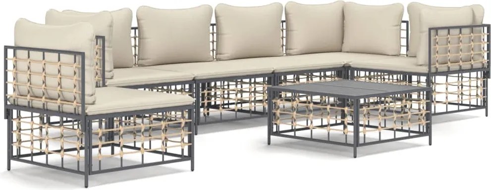 vidaXL Set mobilier de grădină cu perne, 7 piese, antracit, poliratan