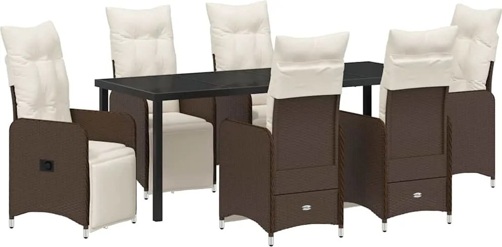 vidaXL Set de masă pentru grădină cu pernă 7 pcs Maro poliratan