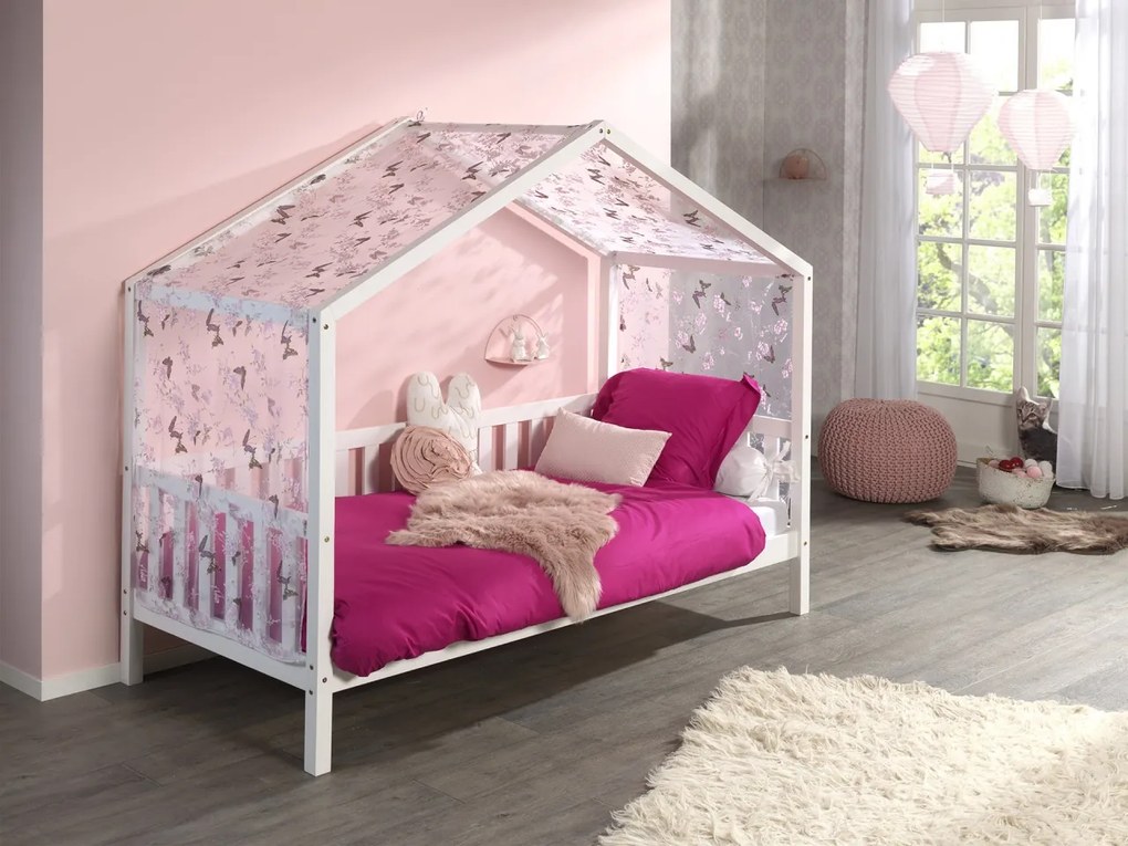 Set DALLAS în alb format dintr-un Pat copii Vipack cu gard (90 x 200 cm) și un set textil.