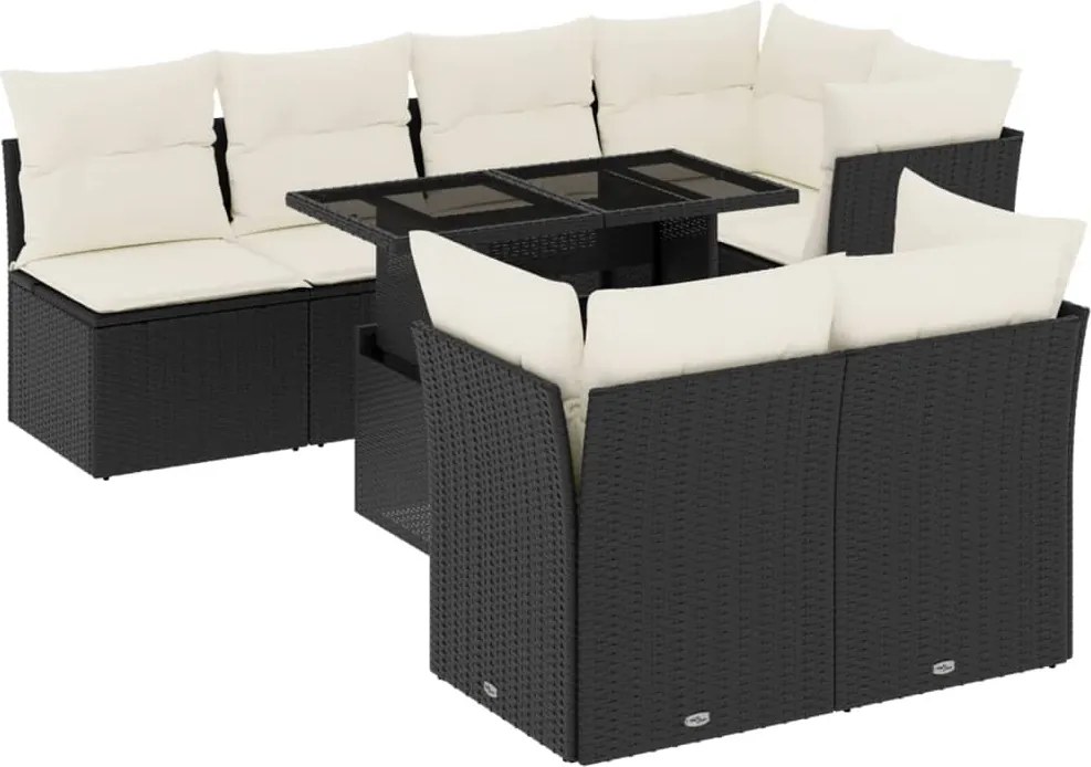 vidaXL Set mobilier de grădină cu perne, 8 piese, negru, poliratan
