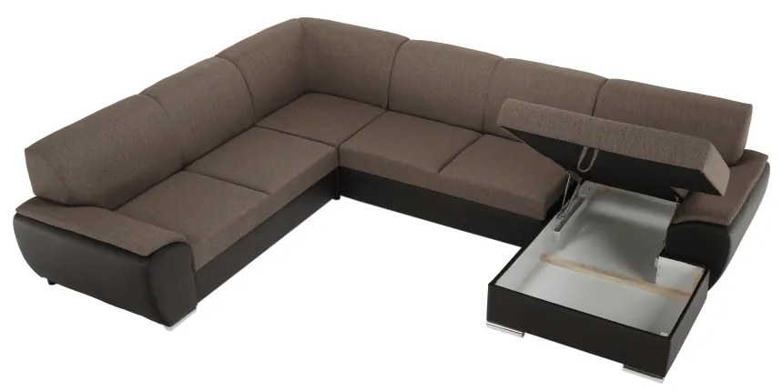 Colţar în formă de U, material textil maro/piele ecologică maro, dreapta, EMILY U
