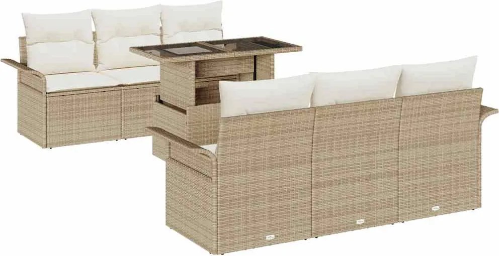 vidaXL Set de canapele pentru grădină cu pernă 7 pcs Bej Rattan poli