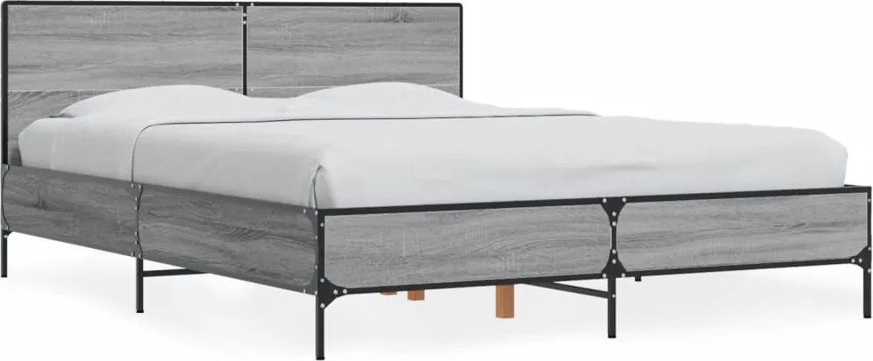 vidaXL Cadru de pat, gri sonoma, 120x200 cm, lemn prelucrat și metal