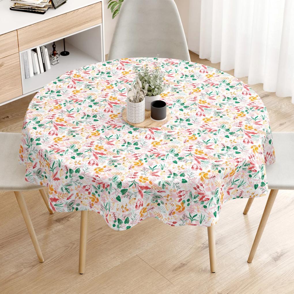 Goldea față de masă decorativă loneta - frunze colorate - rotundă Ø 110 cm