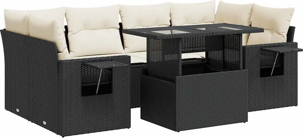 vidaXL Set canapele de grădină cu perne, 7 piese, negru, poliratan