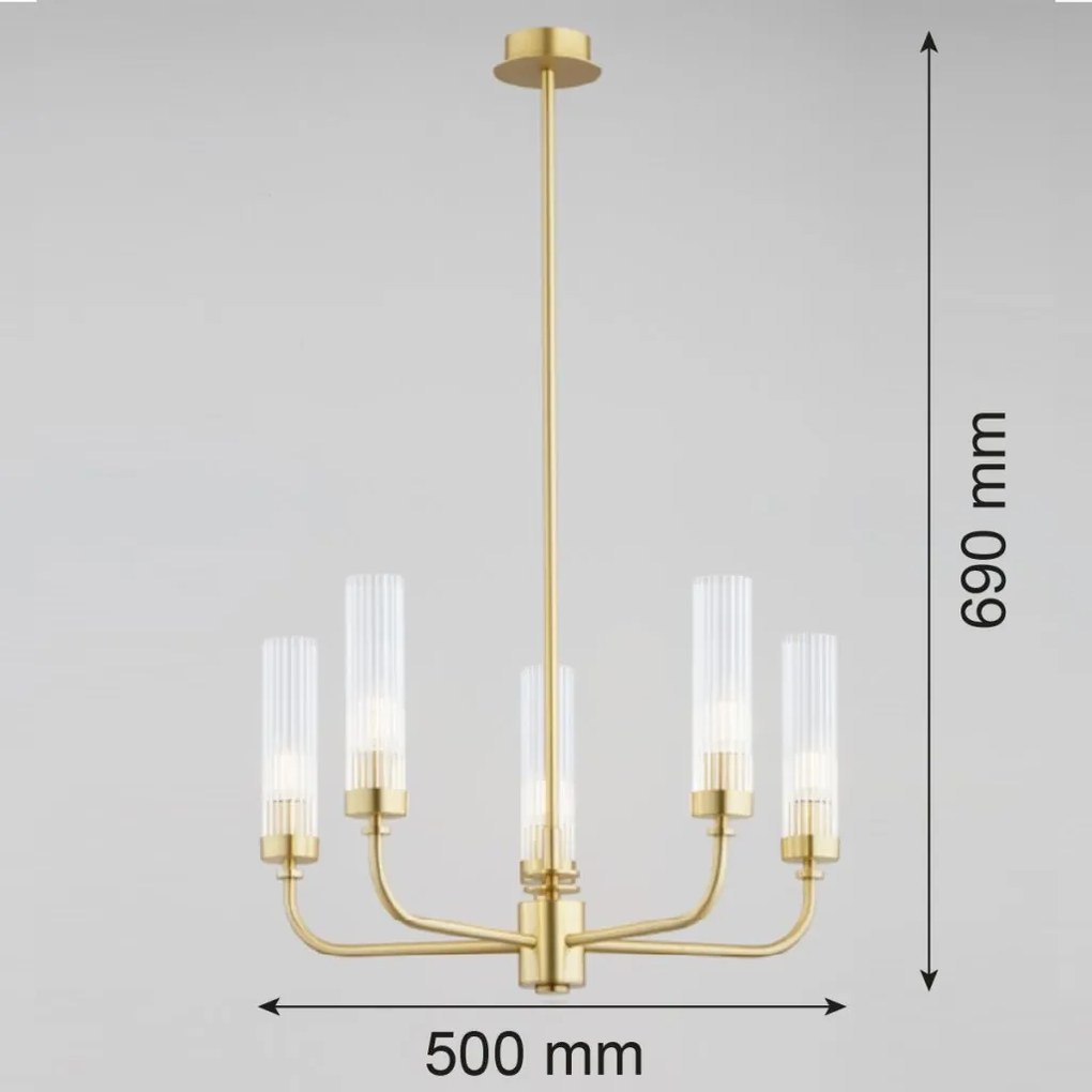 Candelabru 5 brate, alama periata, sticla canelata PRESTON 2196