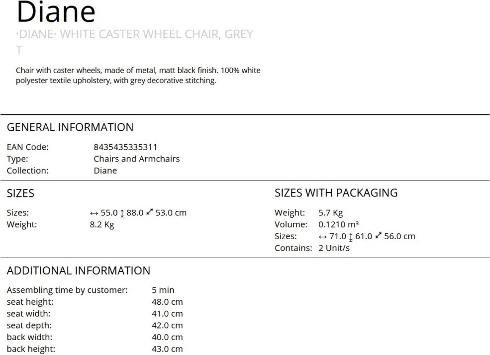 Scaun cu roti design elegant Diane