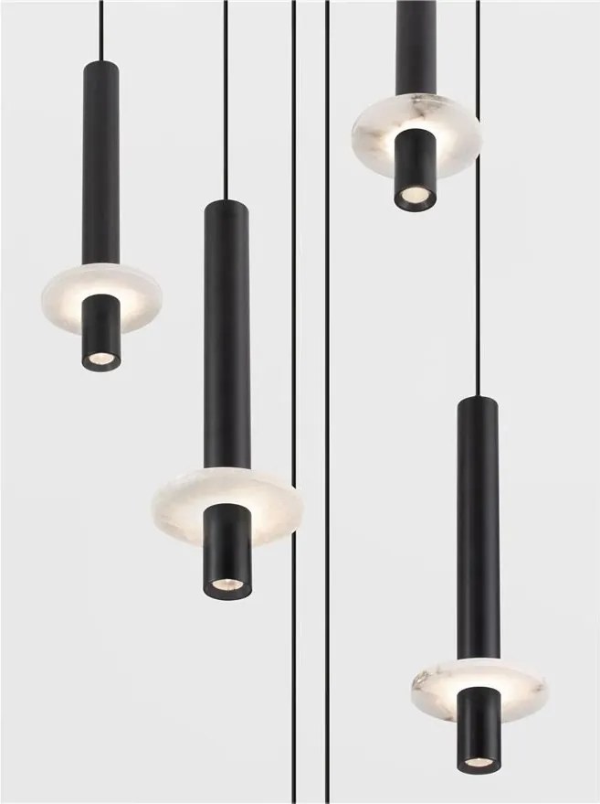 Lustra cu 7 Pendule tub subtire aluminiu negru si alabastru LED NOEMI