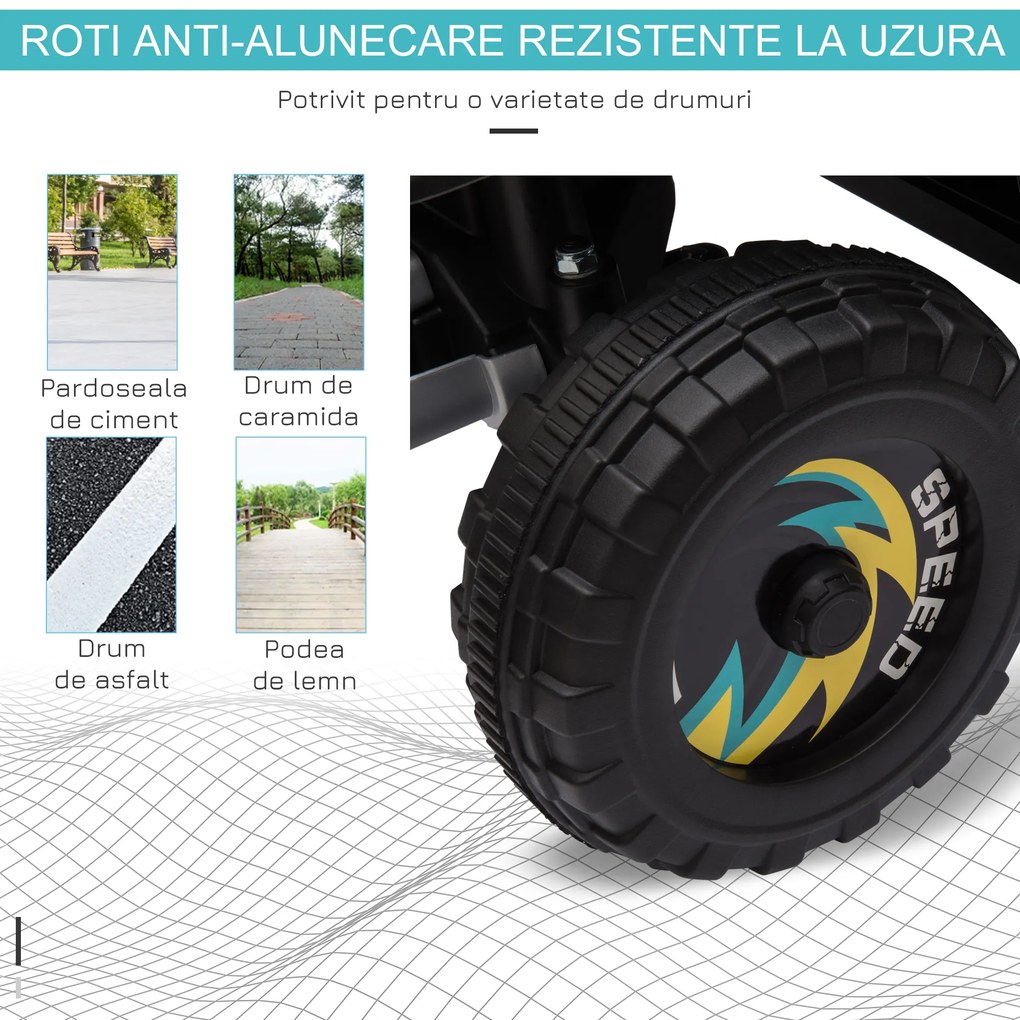 ATV Copii Electric cu Baterie Incarcabila HOMCOM, Viteza 2,8-4,6km/h, Varsta 18–48 Luni, Negru | Aosom Romania