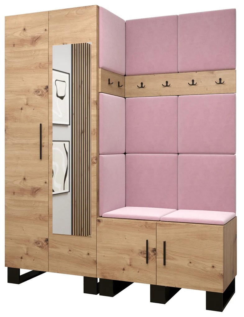 Set mobilier pentru hol Amanda 14 (Stejar artisan + roz). 1085975