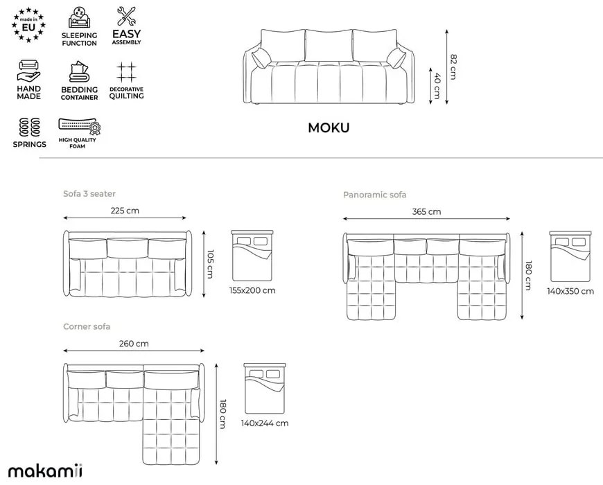 Colțar gri deschis extensibil/cu spațiu de depozitare (în formă de "U") Moku – Makamii