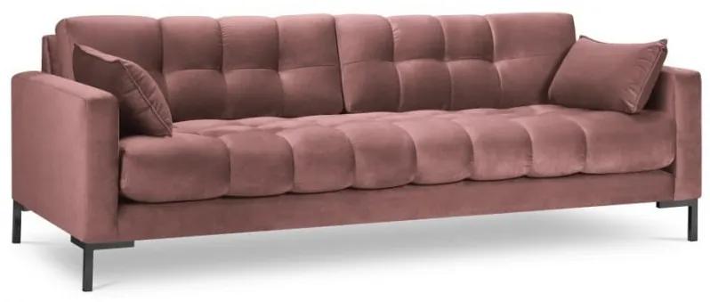 Canapea 4 locuri Mamaia cu tapiterie din catifea, picioare din metal negru, roz