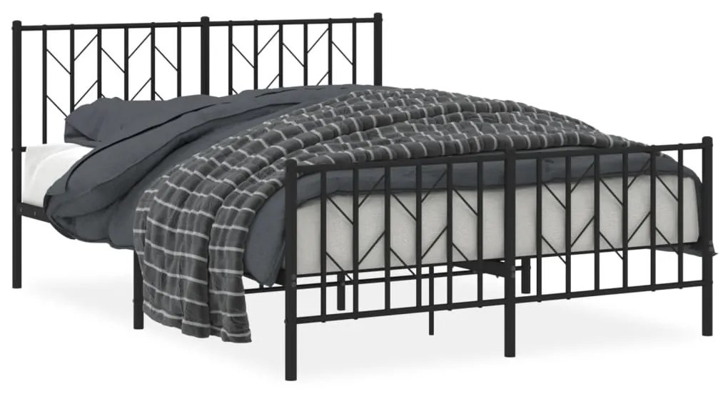 374456 vidaXL Cadru pat metalic cu tăblie de cap/picioare, negru, 140x200 cm