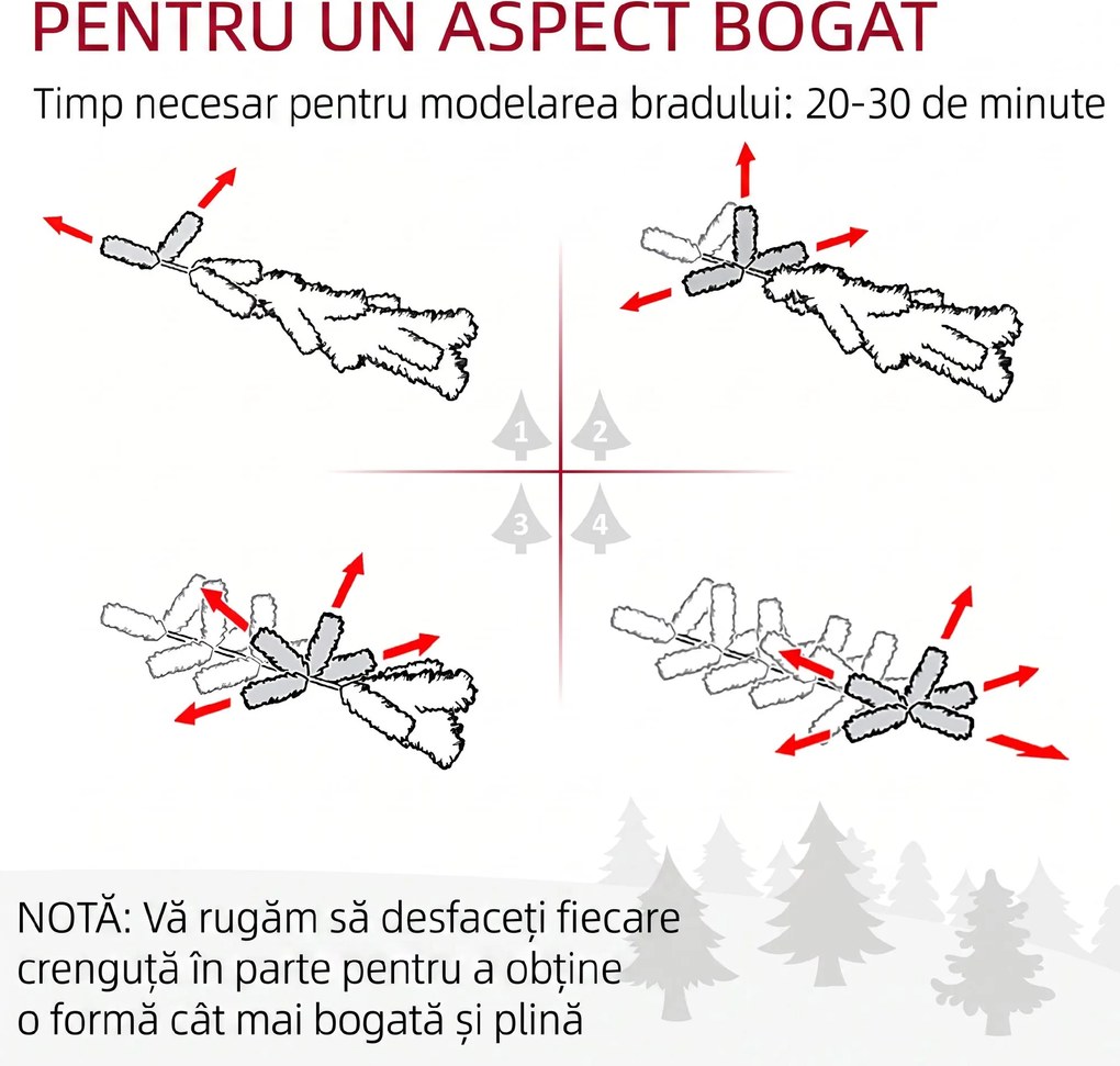 HOMCOM Brad de Crăciun Înzăpezit Înalt cu 618 Crengi, Brad Artificial de Crăciun cu Conuri și Bază, Ø70x180 cm, Verde | Aosom Romania