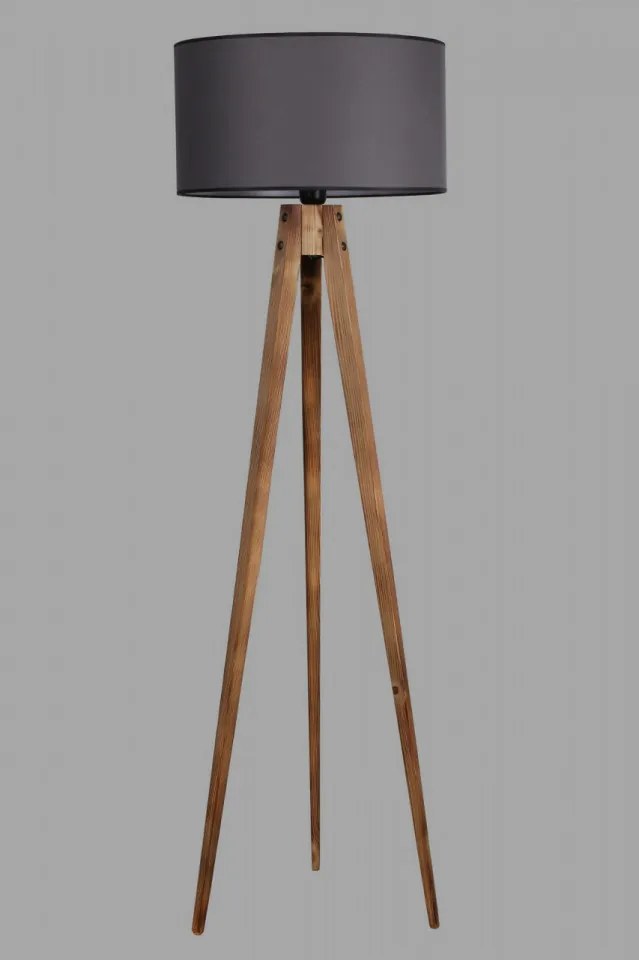 Lampa de Podea cu 3 Picioare din Lemn, Soclu E27, Max. 60W, Culoare Maro / Gri