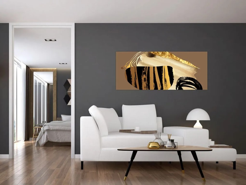 Tablou - Abstracție maro auriu N⁰2 (120x50 cm)
