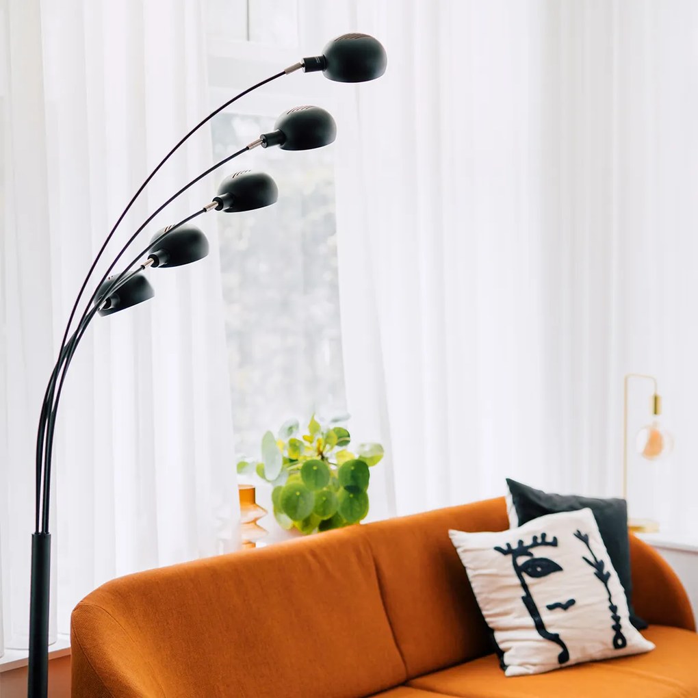 Lampa de podea de design neagra cu aur cu 5 lumini - Sixties Marmo